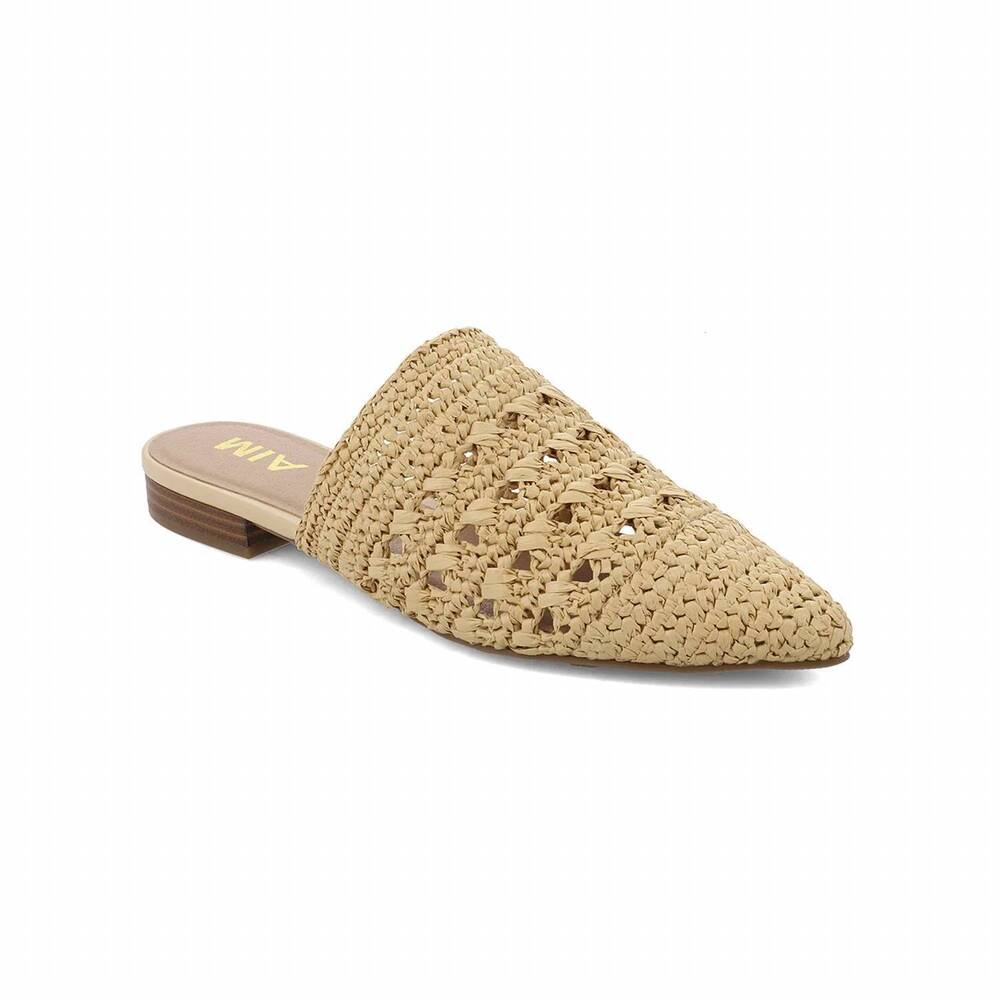 NEW MIA women's jany woven raffia pointed-toe mules in natural